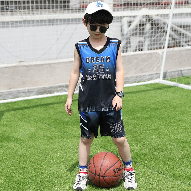 F24050708男童速乾背心套裝夏裝季男孩運動薄款無袖短褲大兒童籃球服兩件套