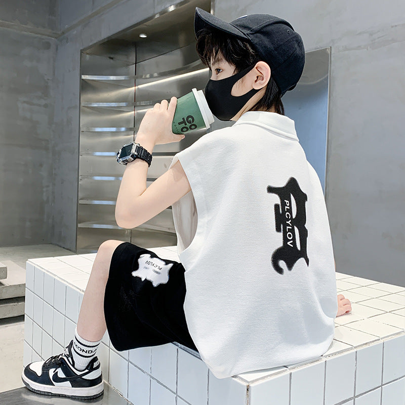 🎈精品童裝🎈FH25062705男童夏裝背心POLO衫套裝夏季新款中大童運動痞帥氣夏款兩件套