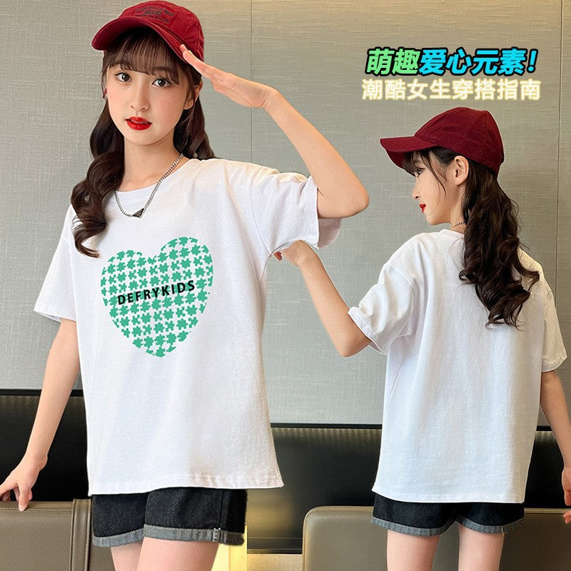 Z25030425多款選配 棉質休閒兒童t恤夏季女童白色短袖打底衫中大童上衣童裝