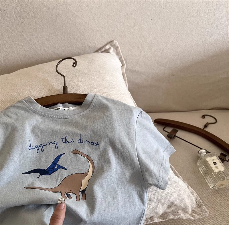 CA25052120兒童短袖夏季新款男女童圓領卡通印花T恤寶寶純色日系潮衫