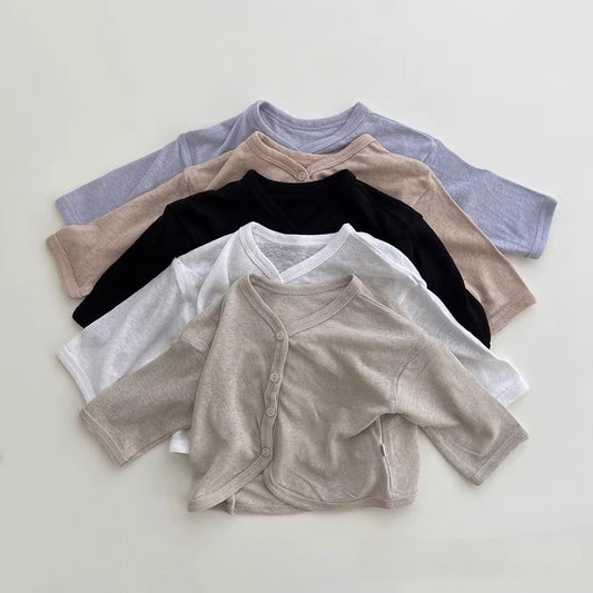 GF25061712ns韓版新款夏季純棉百搭純色長袖空調外套防蚊開襟衫新生兒外出服