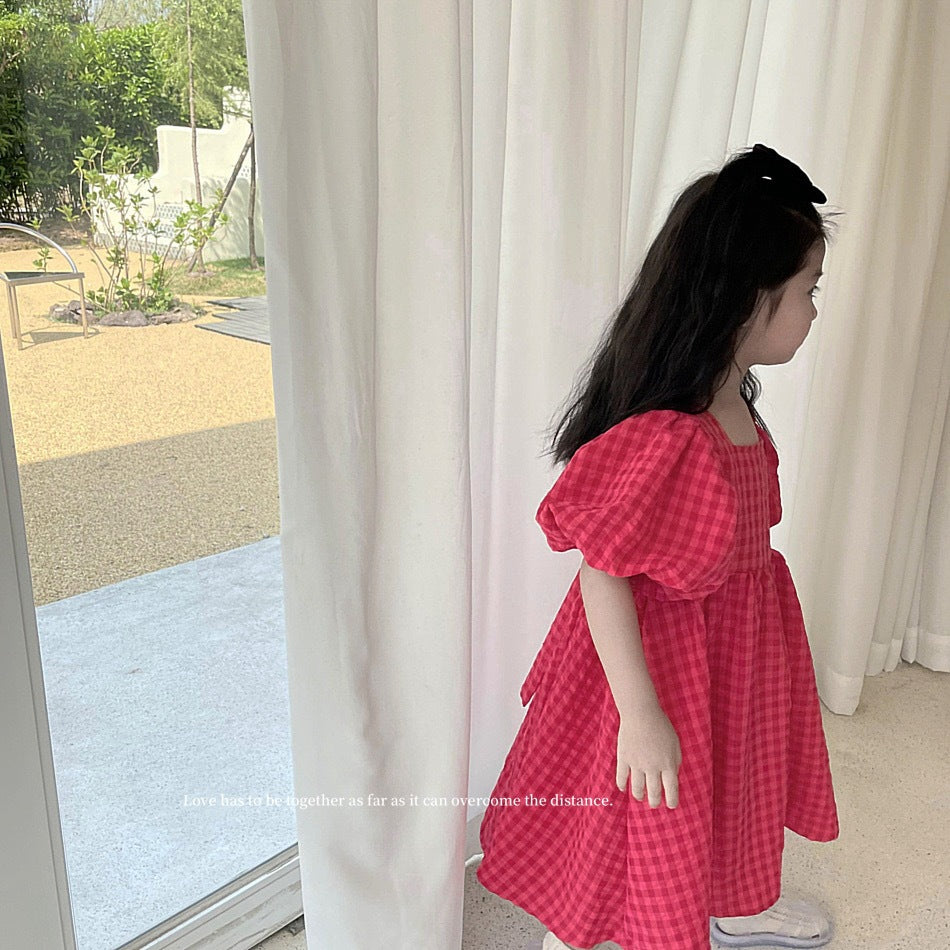 C24061601韓國童裝女童洋裝女童小女孩夏季洋氣蝴蝶結露背兒童公主裙