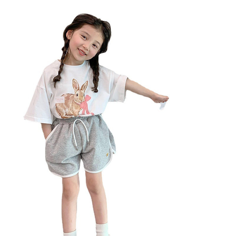 Z25030427女童夏裝短袖t恤純棉新款圓領樣衣寶寶半袖T恤寬鬆兒童上衣INS潮