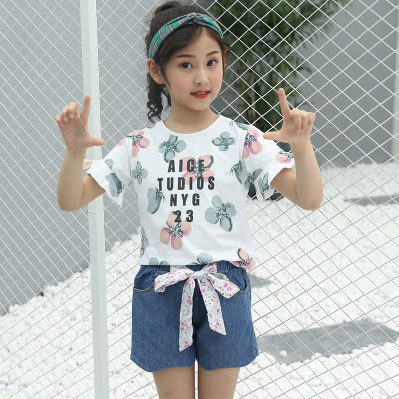 F23040114中大童-韓版T恤短褲二件式休閒套裝-夏季