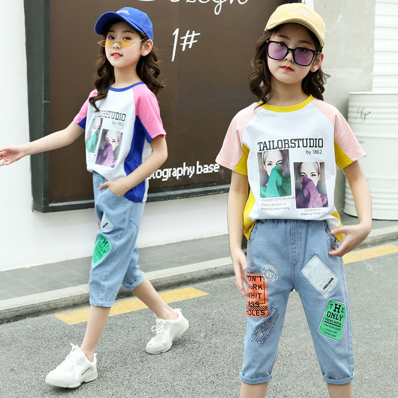 F23040121中大童-新款韓版網紅二件式休閒套裝-夏季