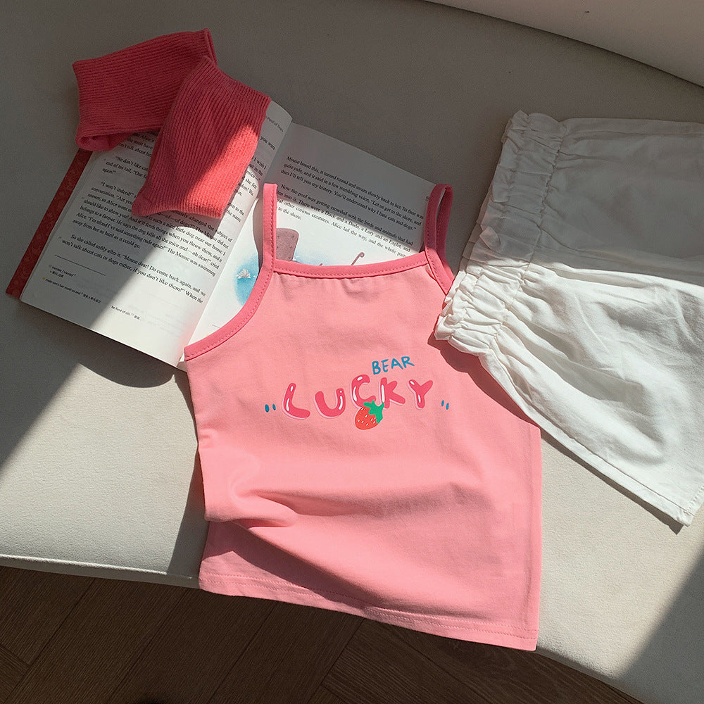 J23060805女童背心吊帶純棉夏季薄款韓版中小兒童彈力棉打底背心撞色內衣