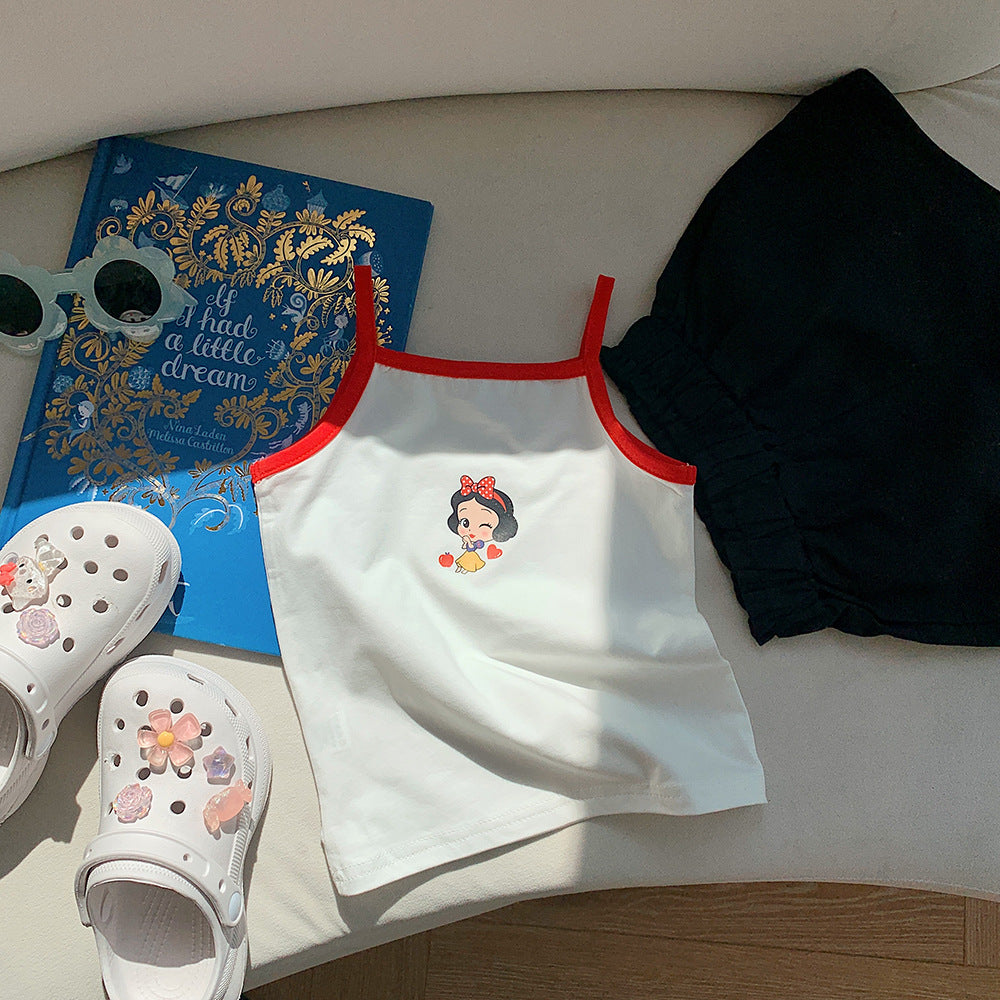 J23060805女童背心吊帶純棉夏季薄款韓版中小兒童彈力棉打底背心撞色內衣