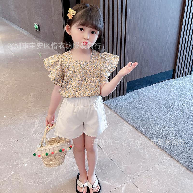 A23030903夏季兩件套飛飛袖碎花套裝