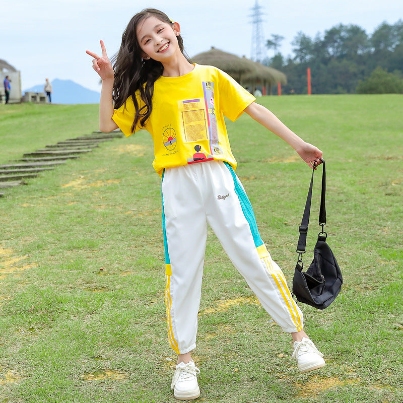 F23040110中大童-韓版運動風二件式休閒套裝-夏季薄款