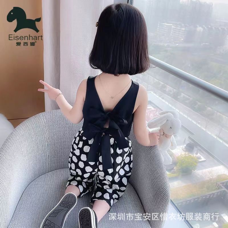A23030913女童無袖露背圓點兩件套裝
