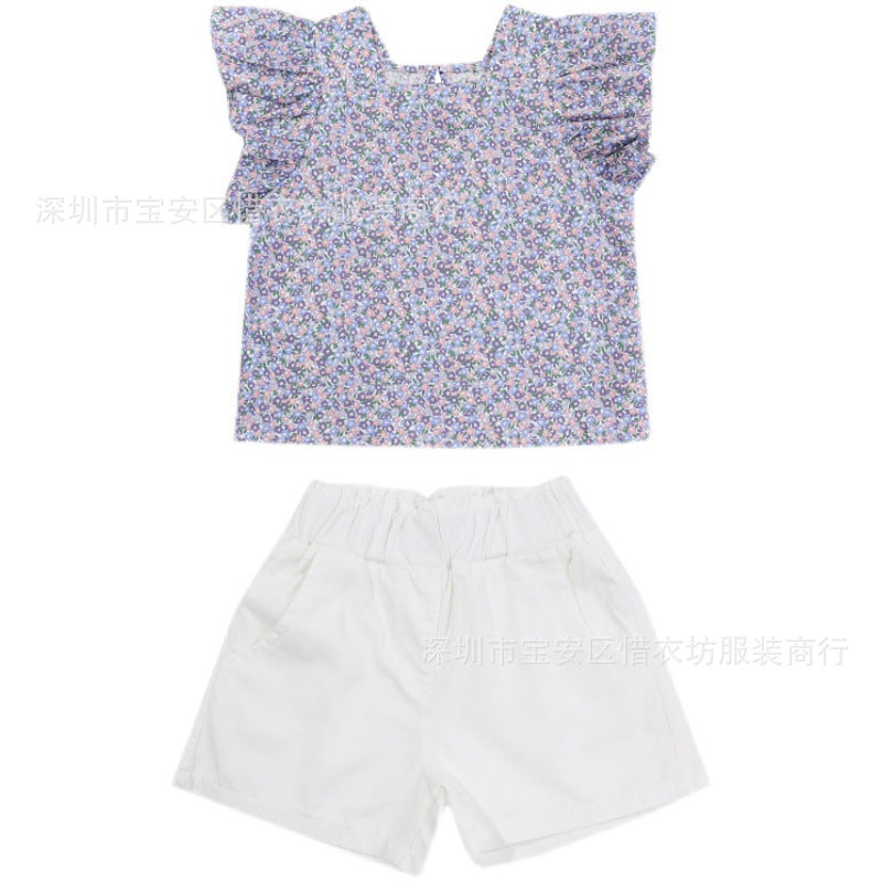 A23030903夏季兩件套飛飛袖碎花套裝