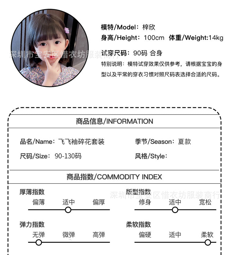 A23030903夏季兩件套飛飛袖碎花套裝