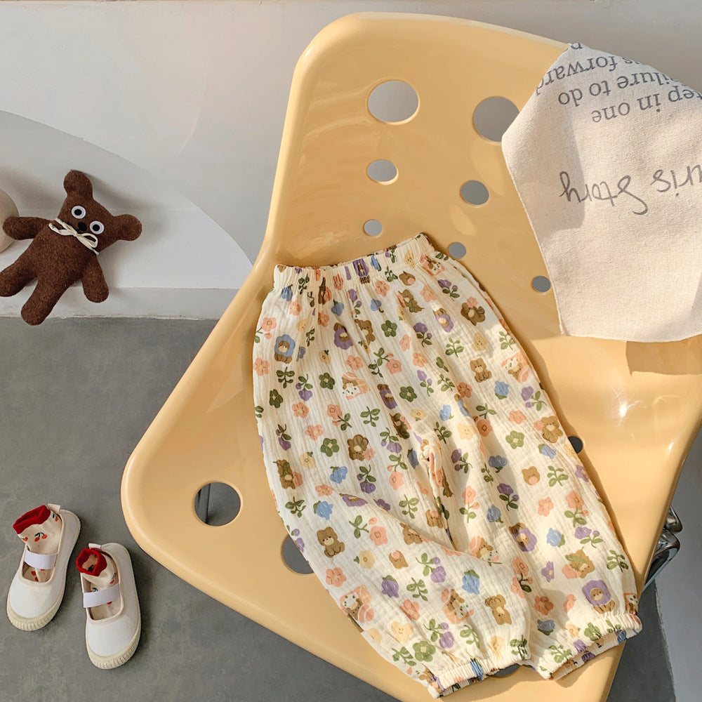 J23060819男女童春夏新款碎花燈籠褲寶寶寬鬆休閒長褲韓版外穿防蚊褲子