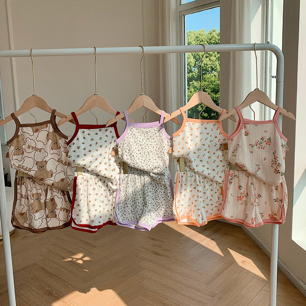 J23060810韓國兒童吊帶套裝夏季新款女童居家外出服男女童背心短褲
