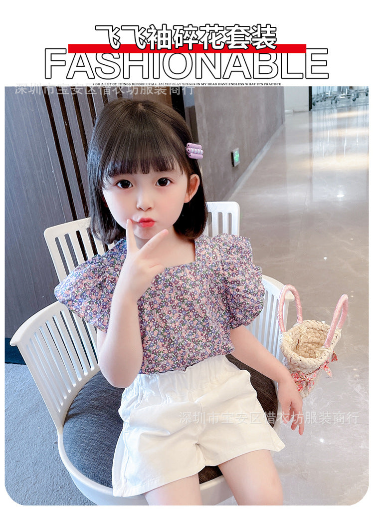 A23030903夏季兩件套飛飛袖碎花套裝