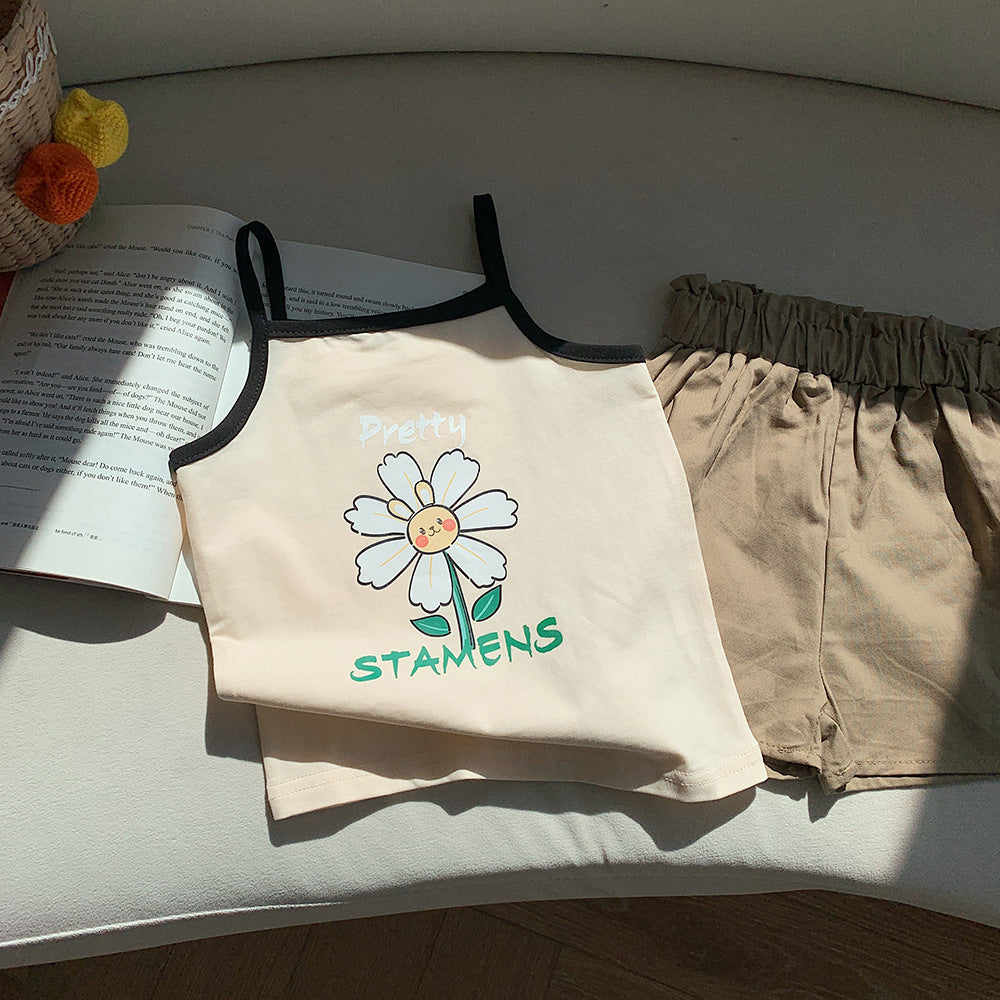 J23060805女童背心吊帶純棉夏季薄款韓版中小兒童彈力棉打底背心撞色內衣