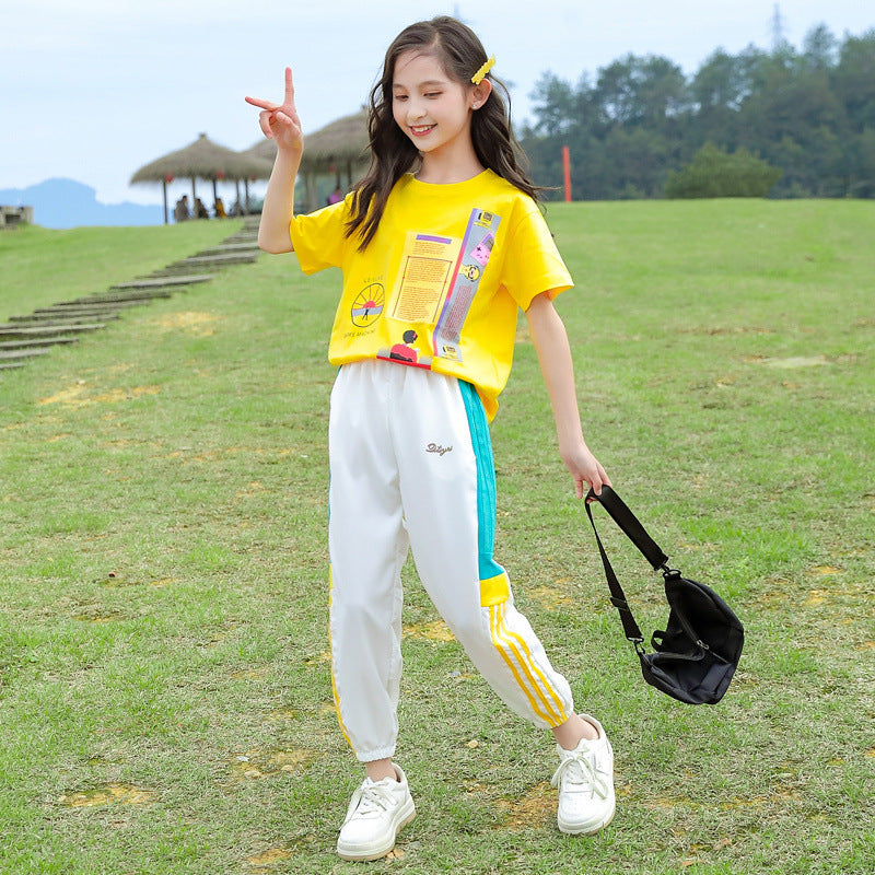 F23040110中大童-韓版運動風二件式休閒套裝-夏季薄款