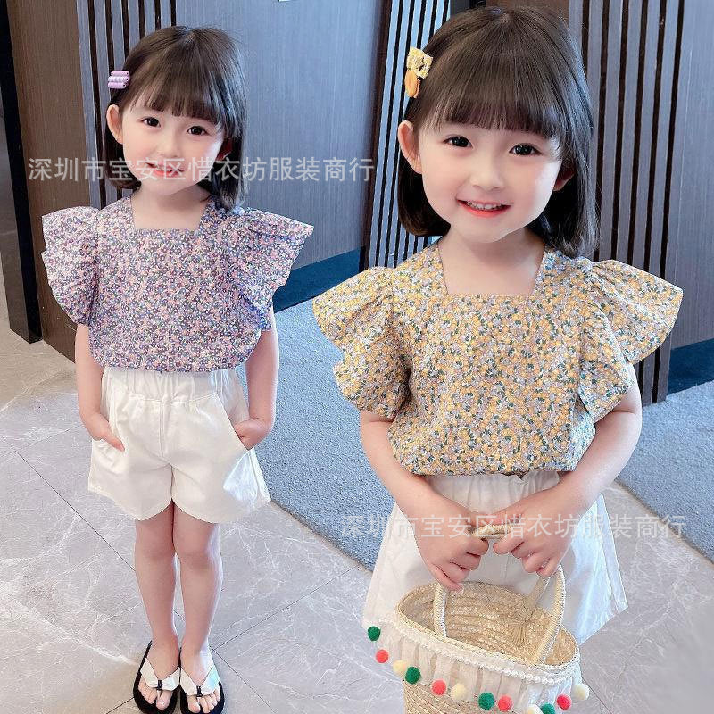 A23030903夏季兩件套飛飛袖碎花套裝