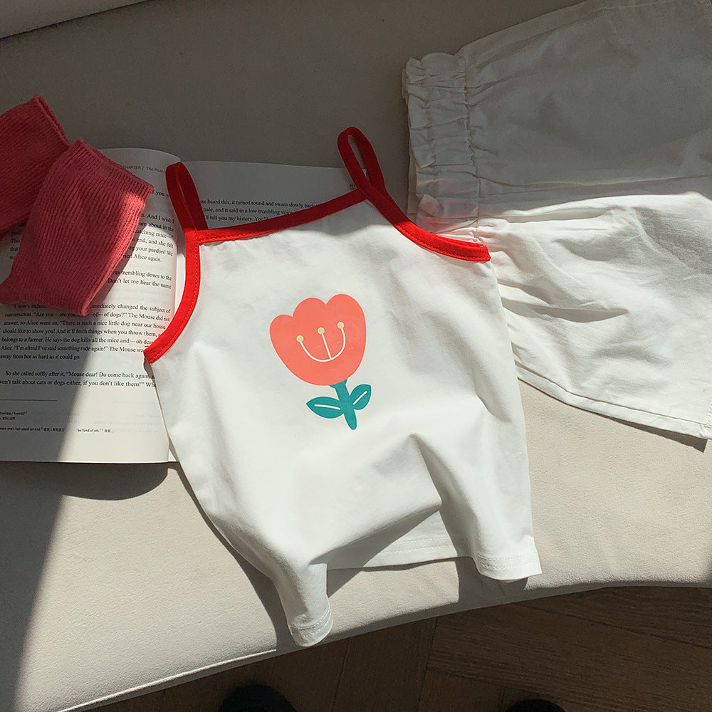 J23060805女童背心吊帶純棉夏季薄款韓版中小兒童彈力棉打底背心撞色內衣