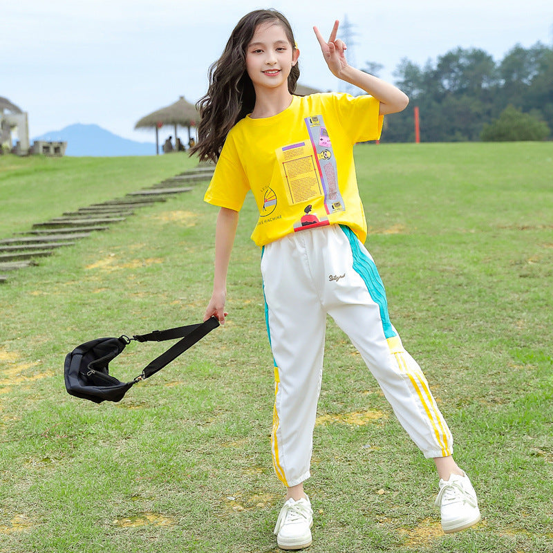 F23040110中大童-韓版運動風二件式休閒套裝-夏季薄款