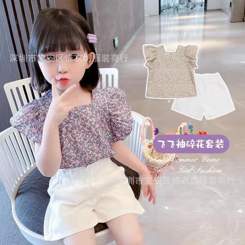 A23030903夏季兩件套飛飛袖碎花套裝