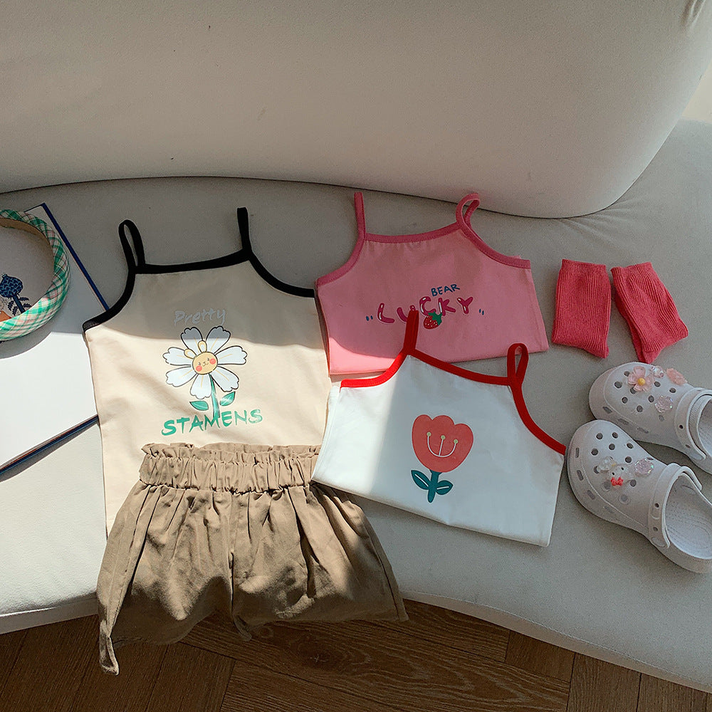 J23060805女童背心吊帶純棉夏季薄款韓版中小兒童彈力棉打底背心撞色內衣