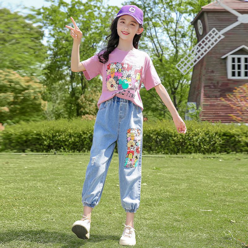 F23040103中大童-新款韓版網紅短袖二件式套裝-夏季