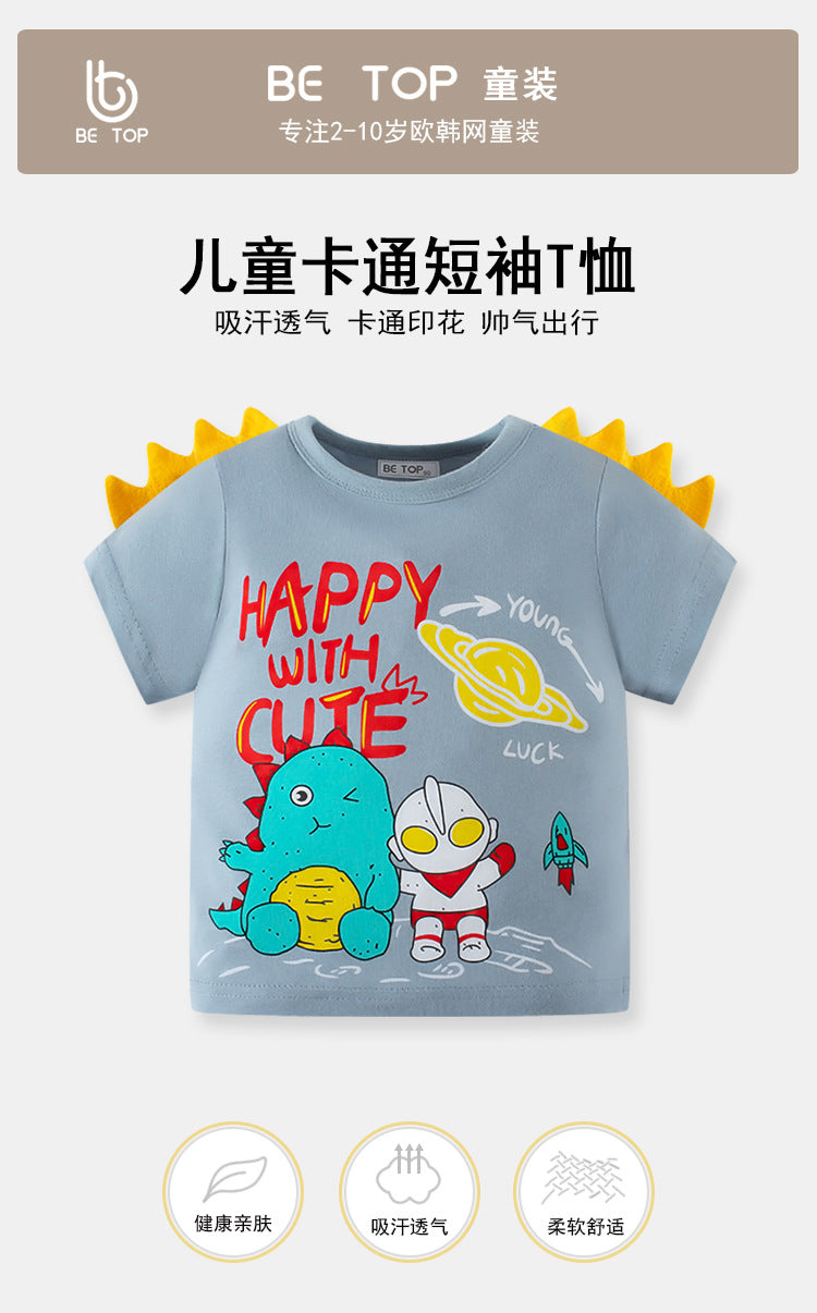 B23032511夏季韓版男童恐龍超人圖案T恤