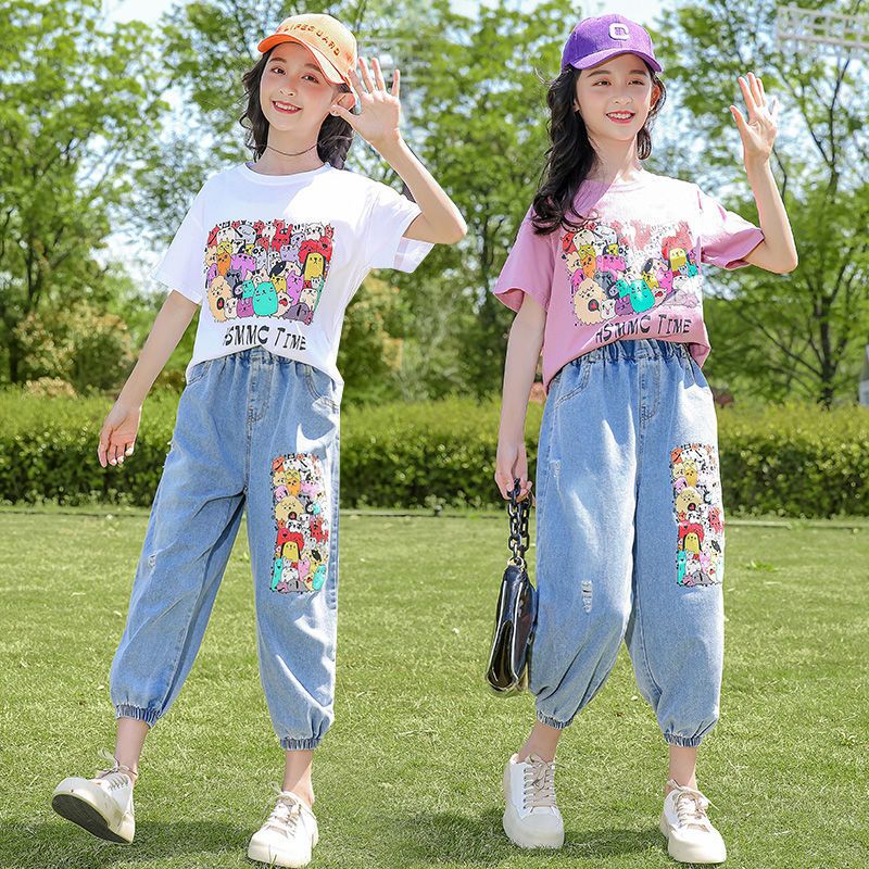 F23040103中大童-新款韓版網紅短袖二件式套裝-夏季