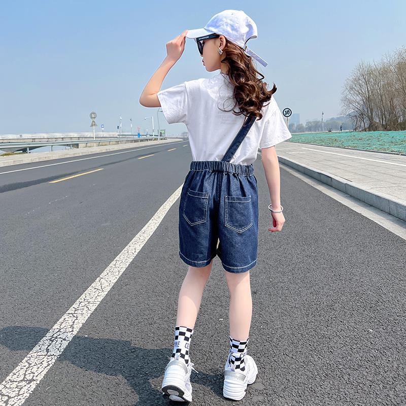F23040106中大童-韓版牛仔背帶二件式休閒套裝-夏季