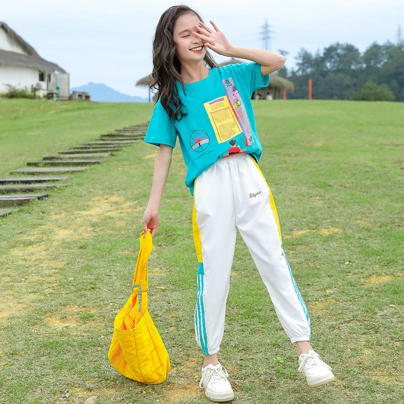 F23040110中大童-韓版運動風二件式休閒套裝-夏季薄款