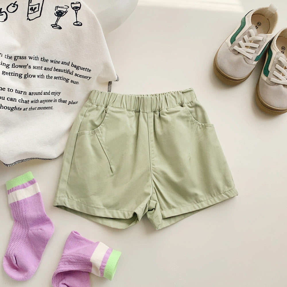 J23060814韓國兒童短褲夏季2023新款男女童休閒工裝褲寶寶百搭薄款外穿褲子