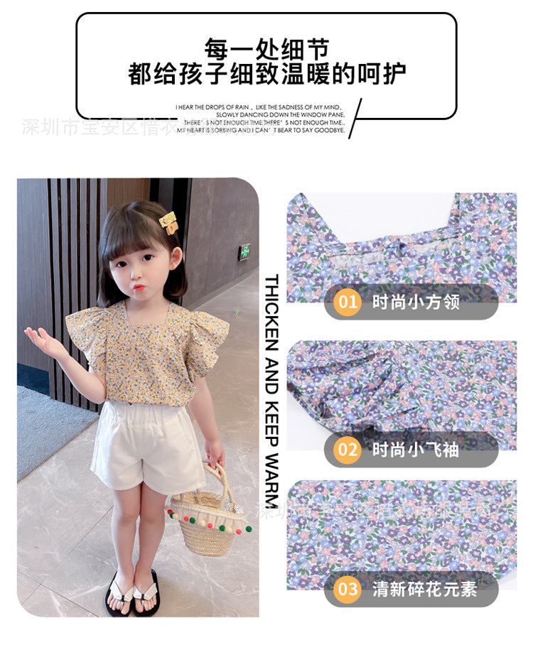 A23030903夏季兩件套飛飛袖碎花套裝