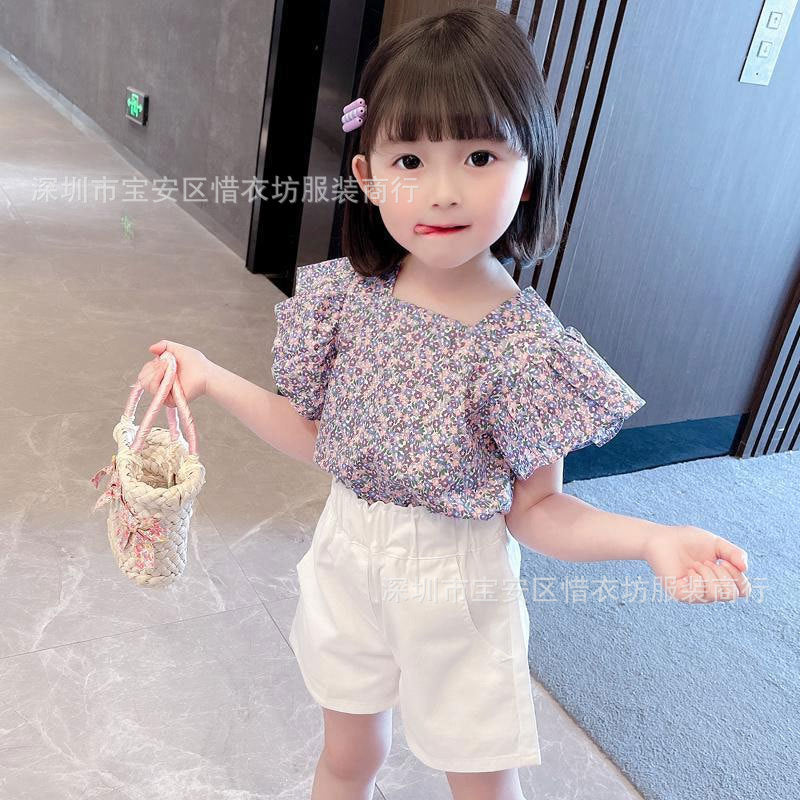 A23030903夏季兩件套飛飛袖碎花套裝