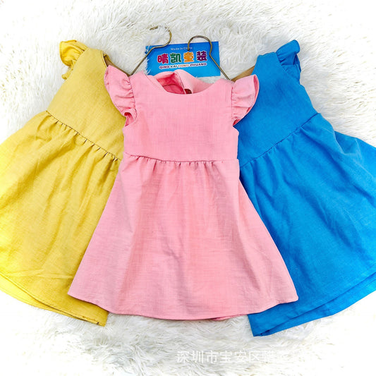 A23030917歐美棉麻純色-裙露背蝴蝶結背心裙