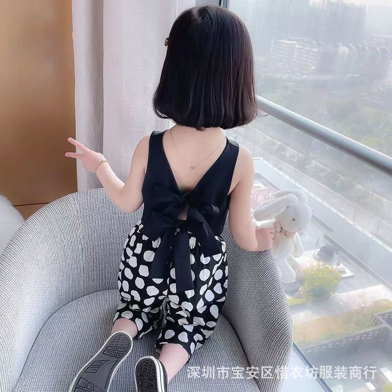 A23030913女童無袖露背圓點兩件套裝