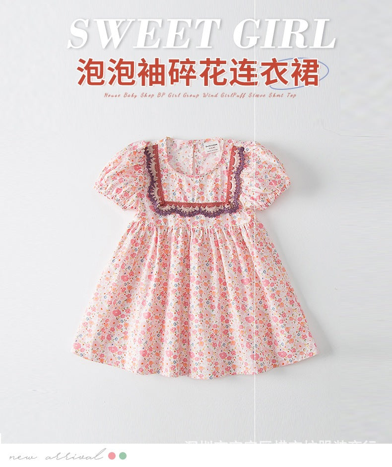 A23030921夏季碎花連衣裙-方領刺繡花邊