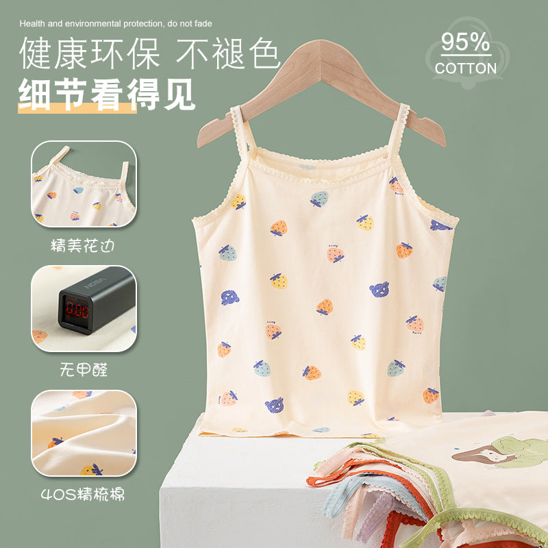 S23071312夏季韓版純棉女童吊帶衫薄款卡通女孩內穿寶寶打底兒童背心批發