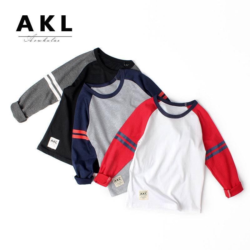 FI25101414秋季韓版新款男童長袖打底衫兒童撞色印花長袖中大童