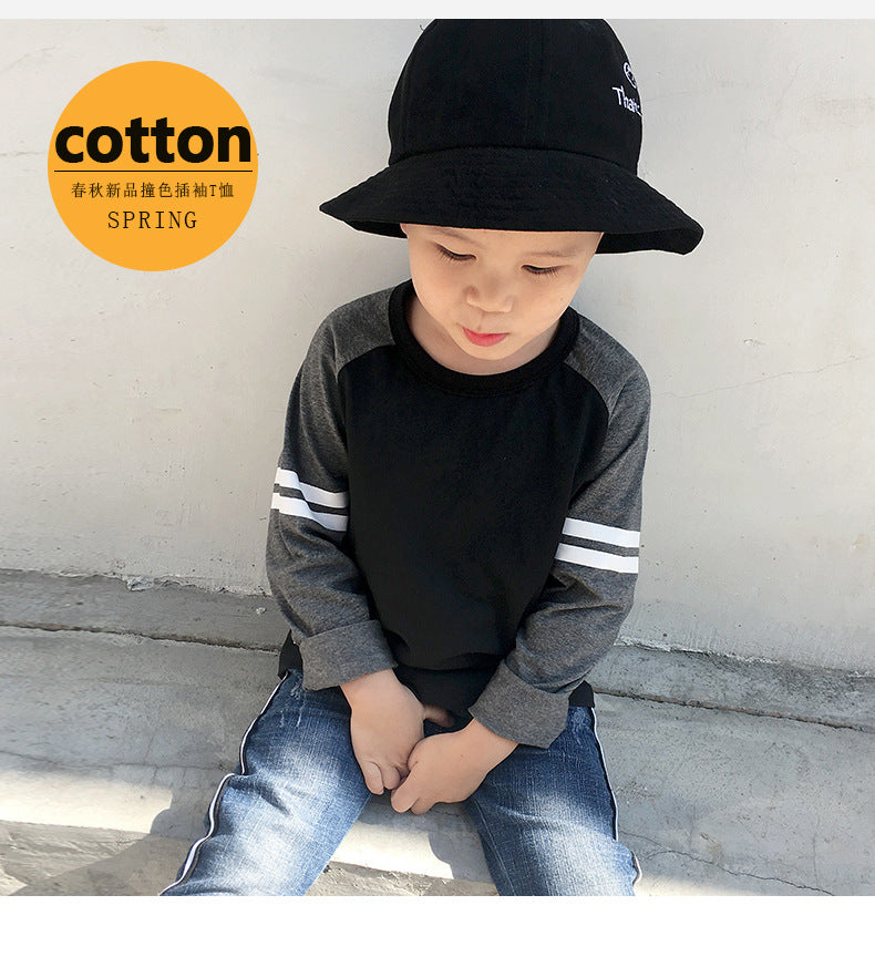 FI25101414秋季韓版新款男童長袖打底衫兒童撞色印花長袖中大童