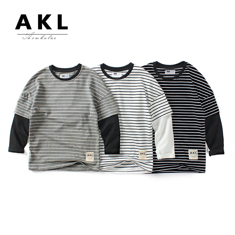 FI25101406韓版新款兒童條紋t長袖女童上衣打底衫童裝長袖t恤