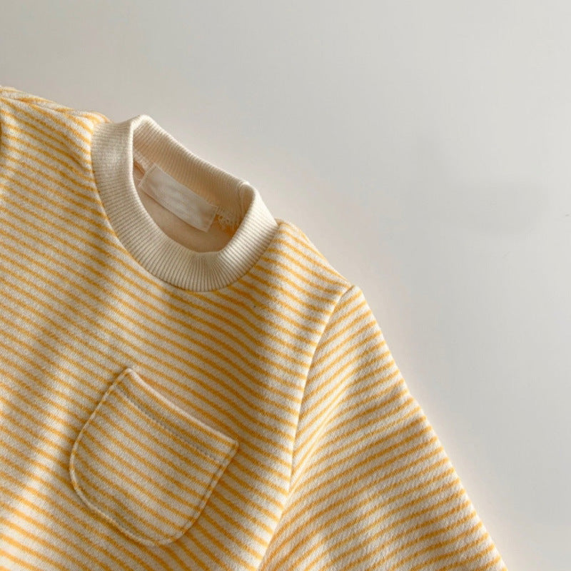 GB25111307ins韓版嬰幼兒條紋加絨連身衣男寶寶時尚簡約休閒加厚爬衣冬裝