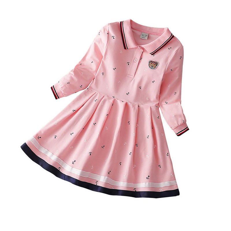FA23081704女童連衣裙2023新款秋裝小女孩洋氣中大兒童海軍英倫學院風公主裙
