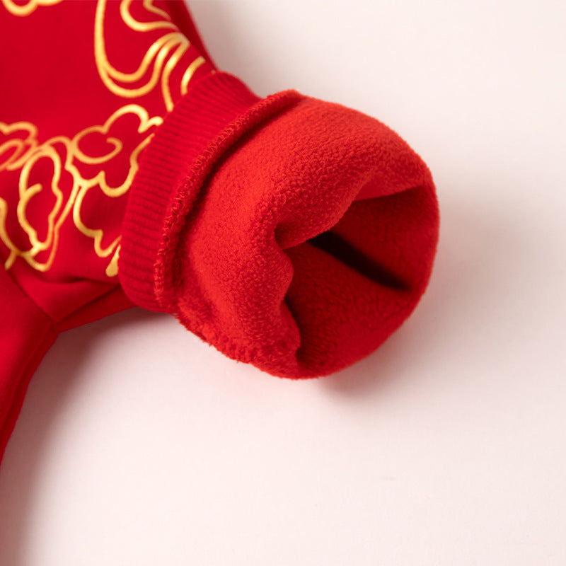 Z26010263寶寶冬季衣服週歲寶寶冬季過年式衛衣女寶寶冬洋裝紅色拜年服