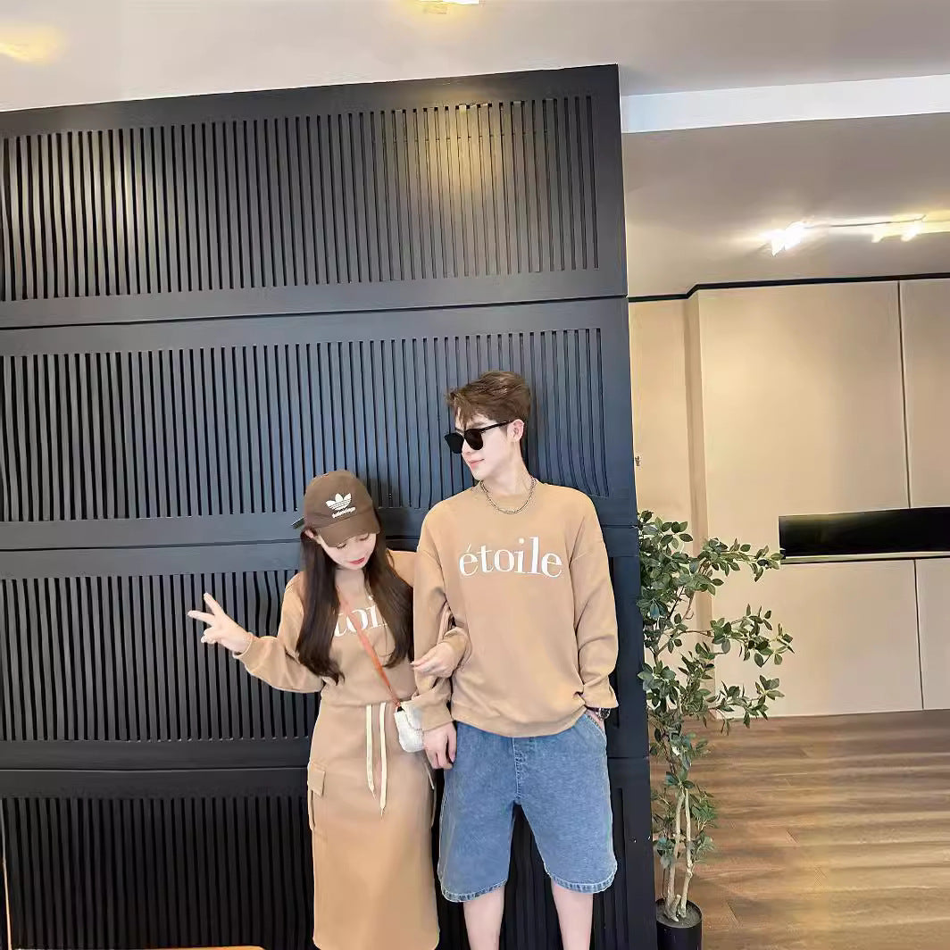 L25120408嬰兒親子裝2025秋裝一家三口字母抽抽繩衛衣半裙親子套裝韓版童裝