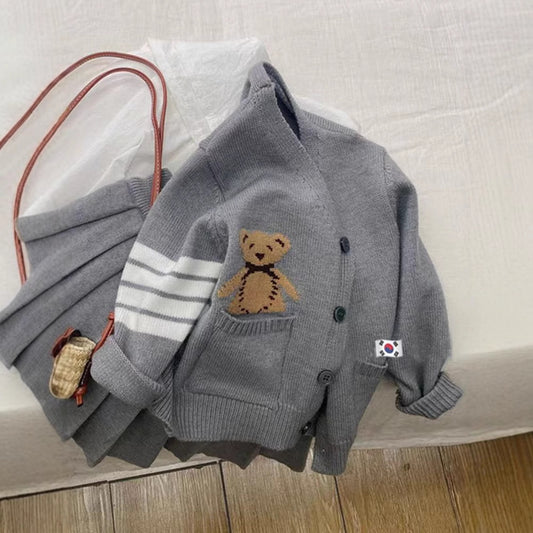 CF25091915童裝秋季套裝新款女童兒童學院風毛衣開襟衫洋氣裙針織歲寶寶