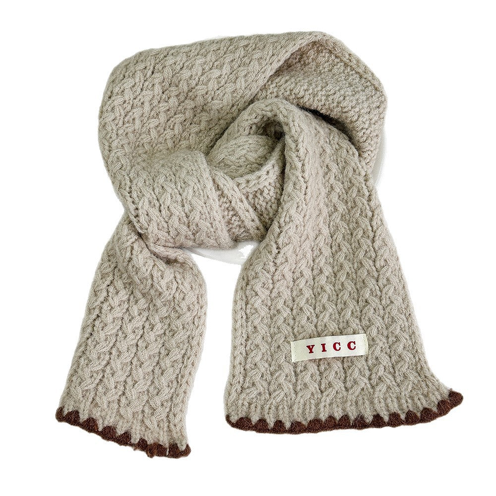 Z26010236新款兒童帽子圍巾復古鎖邊針織麻花圍巾加厚保暖男童女童二件套帽(2件起批)