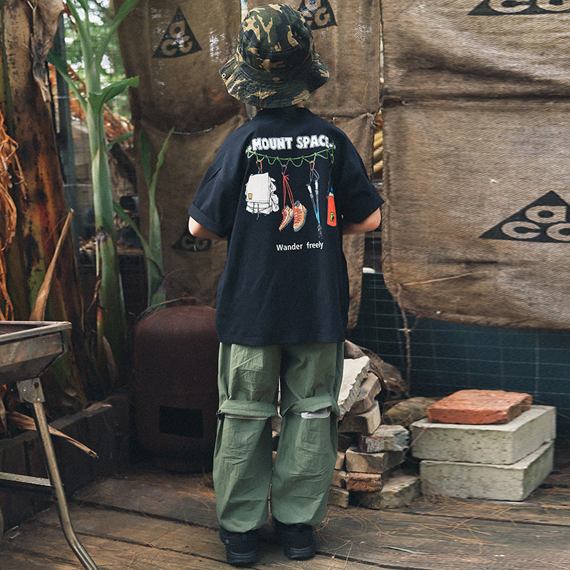 FK26032008男童短袖t卹2026夏季新款兒童山系戶外露營風印花短袖中大童上衣(FK開頭~需混搭3件~廠商才有出貨哦)(品質很好,請放心購買)