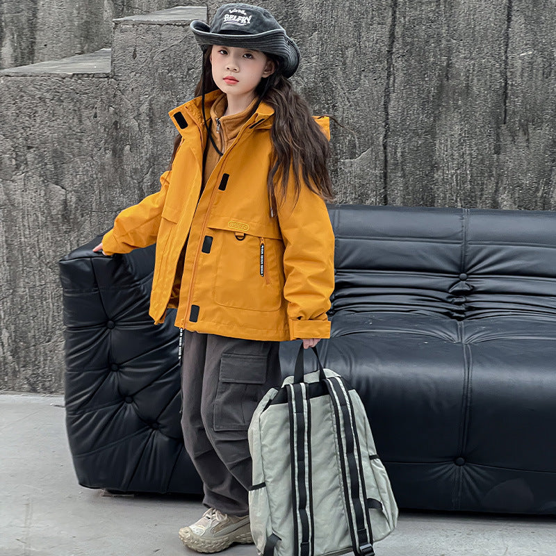 CH25110520女童三合一衝鋒衣戶外秋裝時尚運動外套加厚內膽兒童夾克