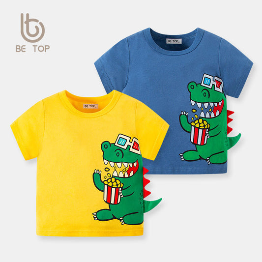 B23053010童裝卡通恐龍兒童短袖T恤-印花立體上衣